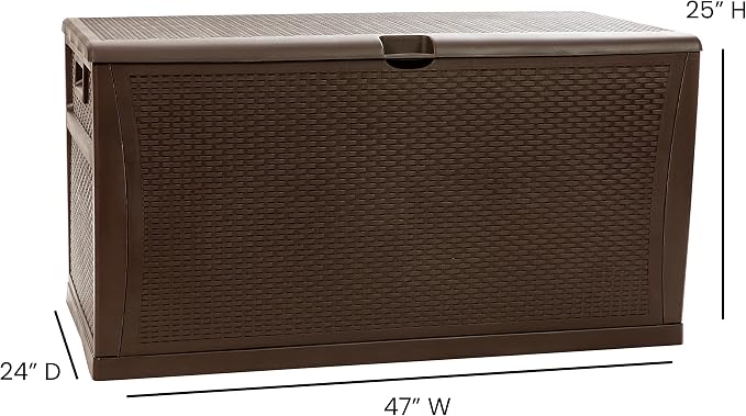 EMMA + OLIVER 120 Gallon Brown Plastic Deck Box for Outdoor Patio Storage & Deck Organization