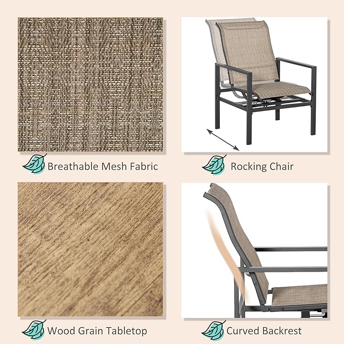 Outsunny 5 Piece Outdoor Dining Set with Built-in Ice Bucket, Outdoor Furniture Set, Patio Table and Rocking Chairs for Garden, Lawn, Backyard, Beige