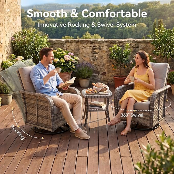 Aoxun 9-Piece Patio Furniture Set with Thick Cushions, Wicker Outdoor Sectional Sofa with High Back Swivel Rocker Chairs, Outdoor Patio Furniture Set with Coffee Table & Ottoman, Grey
