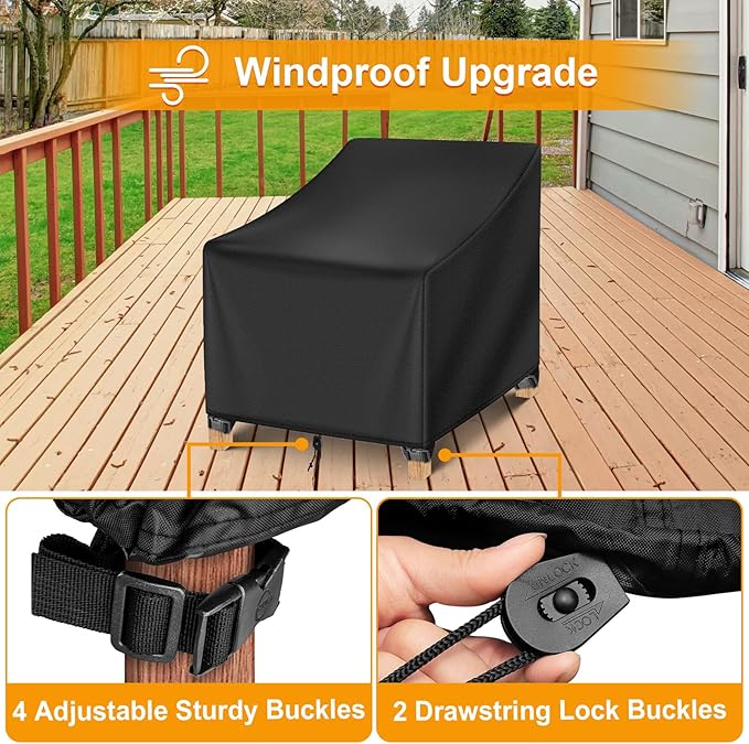 Kipiea Patio Chair Covers Waterproof Winter 2 Pack - Heavy Duty Lawn Outdoor Furniture Chair Covers with Anti UV and No Tears, No Fading (30" W x 37" D x 31" H)