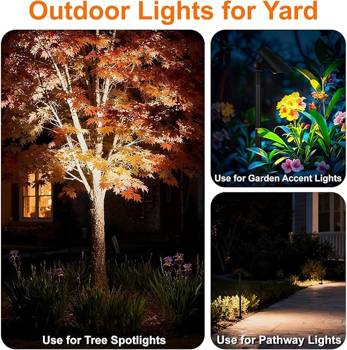 Mini Landscape Spotlights Low Voltage, 16'' Tall Pole, 5CCT 5W 12V LED Landscape Spot Lights Wired for Outdoor Palm Tree House Yard Flag Pathway Path Sidewalk, 60° Beam Angle, Black, 6PK