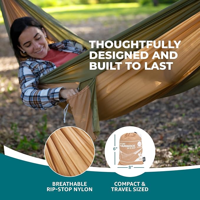 Bliss Hammocks BH-406ST-FG Hammock in a Bag w/ Carabiners + Tree Straps, 52-in. Wide, Weather Resistant, 300 Lb. Capacity (Forest Green)