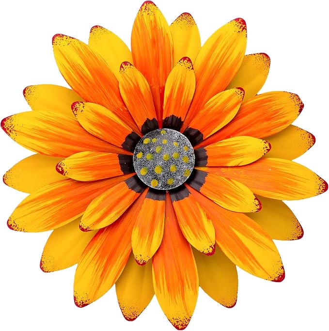 EASICUTI Sunflower Metal Flowers Wall Decor Metal Wall Art Decorations Hanging For Indoor Outdoor Home Bathroom Kitchen Dining Room Bedroom Porch Hallway Or Wall Sculptures 12 Inch