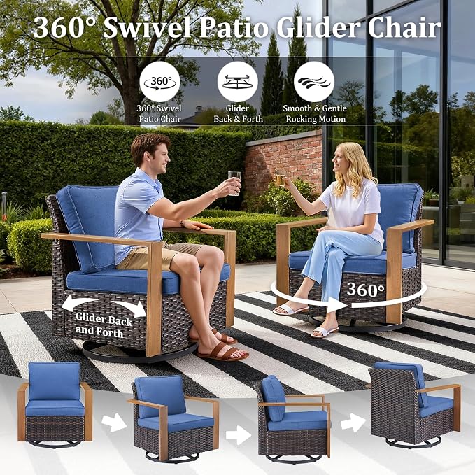 8-Piece Outdoor Patio Furniture Set with 4 Swivel Chairs, All-Weather Wicker Sofa Set for Garden, Yard, Porch and Poolside Seating Blue