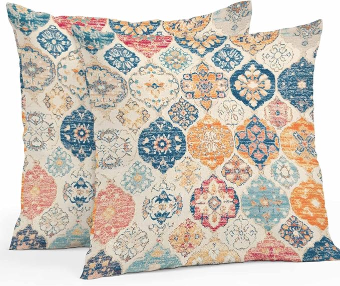 Boho Morocco Waterproof Outdoor Pillow Covers Set of 2 Home Decor, Retro Farmhouse Ethnic Neutral Aesthetic Pillowcase Patio Pillow Covers for Couch Bench Furniture Garden 24x24in
