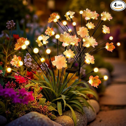 PEVOROS Solar Garden Lights, Warm White LED Swaying Solar Flowers Light for Outside, Waterproof Garden Decor, Outdoor Decorative Lights Yard, Patio, Pathway Decoration Gardening Gifts (4 Pack)