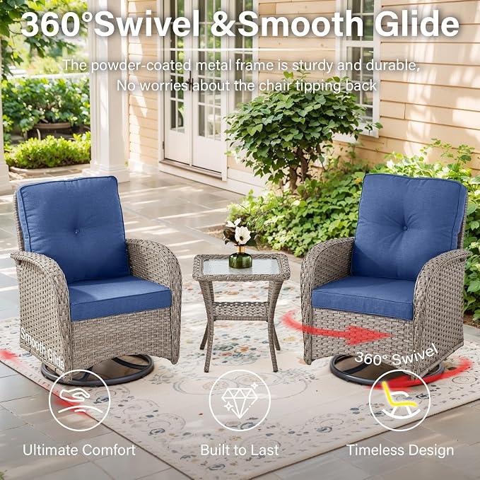 Belord 8 Piece Patio Furniture Set with 43" Fire Pit Table - Wicker Patio Conversation Set with Swivel Rocker Chairs and Sofa for Deck Outside Backyard Gray