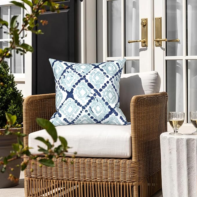 LVTXIII Outdoor/Indoor Throw Pillows, Decorative Throw Pillows with Inserts, 18"x18" Square Pillows for Bed, Couch, Sofa and Patio Furniture, Set of 2, Boho Geometry Blue