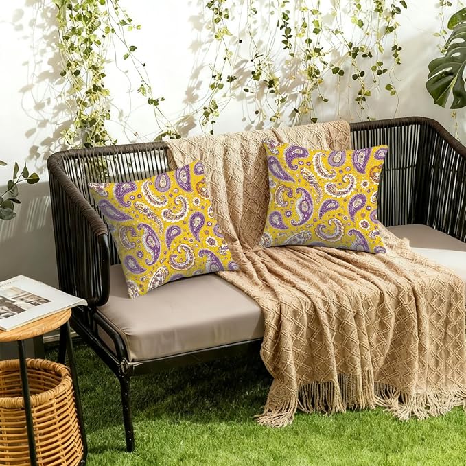 16x16 Inch Outdoor Pillow Covers Set of 2 Waterproof Throw Pillow Covers Decorative Couch Cushion Covers Yellow Tribal Graphics Square Pillowcases Protectors for Patio Garden Sofa