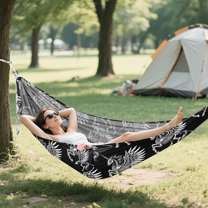 Camping Hammock Outdoor Hammocks for Outside Skeleton of Unicorn Beach Trees Portable Lightweight with Pockets Tree Straps Indoor
