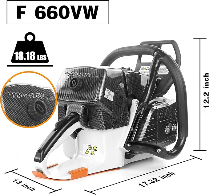 F660VW 92cc Gas Chainsaw, 42 Inch Alloy Bar & Chain, 5.2KW 7HP 2-Cycle Gasoline Chainsaw, Professional Chainsaw for Extra-Large Felling, and Heavy-Duty Forestry – Compatible with MS660 G660