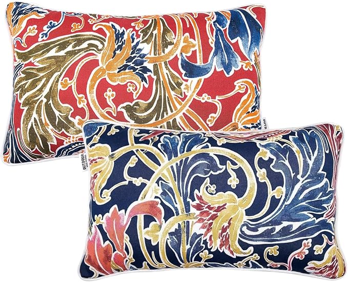 JMGBird Red Outdoor Pillows Covers Outdoor Throw Pillowcases | 12x20 Outdoor Pillow Covers with 2 Color Combinations Waterproof Outdoor Pillows for furniture