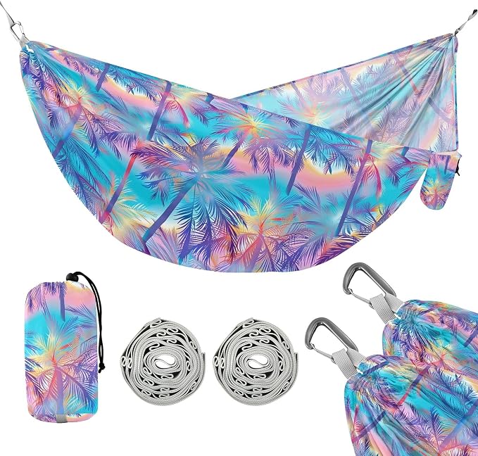 Camping Hammock Outdoor Hammocks for Outside Plam Tree Beach Trees Portable Lightweight with Pockets Tree Straps Indoor