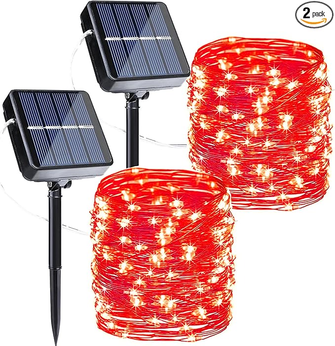 Joomer Solar Fairy Lights, 2-Pack Total 80FT 240LED String Lights, Red | Silver Wire, Solar String Light Waterproof 8 Lighting Modes for Patio Fence Party Garden Yard Home Outdoor Decoration