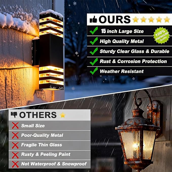 12Pack 15inch LED Square Up & Down Wall Lights,14W Outdoor Wall Light 4000K Day White Aluminum Body Waterproof IP65 LED Exterior Light Fixtures Wall Mount for House Patio Garage Garden.