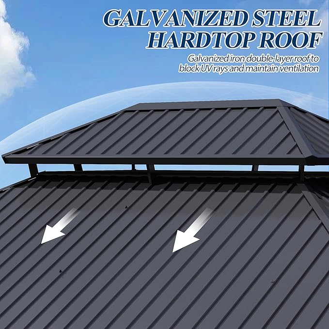 COVERONICS 12FT x 20FT Outdoor Spruce Wood Gazebo - Patio Wooden Frame Gazebo with Galvanized Steel Double Roof, Heavy-Duty Hardtop Gazebos for Garden, Poolside, Deck, Backyard