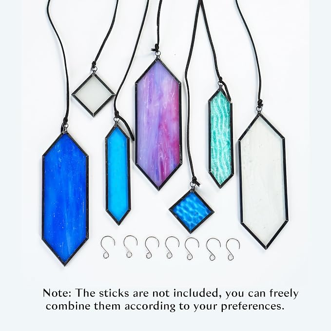 7pcs Stained Glass Window Hanging Suncatchers Modern Blue Wall Art Ornament | Blue Dreams,Sun Catchers Indoor Window,Home Garden Decor,Element Earth Tones Panel Set,Gift For Women,With String & Hook