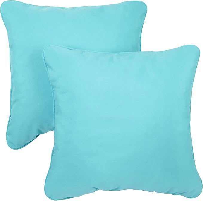 Mozaic AZPS2556 Indoor Outdoor Sunbrella Square Pillow with Corded Edges, Set of 2, 2 Count (Pack of 1), Canvas Aruba Blue