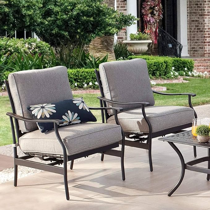Patio Conversation Set 4 Pieces Cushioned Outdoor Furniture Sets with All Weather Frame Grey Cushion for Porch Backyard Lawn