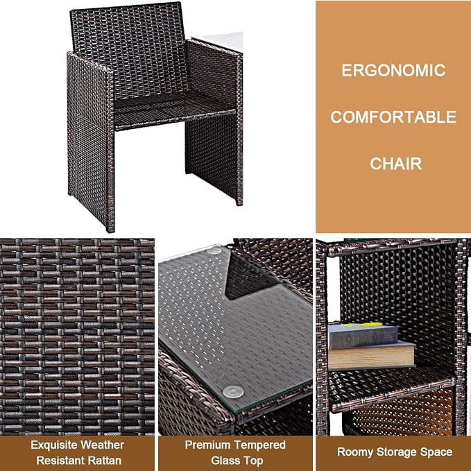 Tangkula Outdoor Furniture Set Paito Conversation Set with Removable Cushions & Table Wicker Modern Sofas for Garden Lawn Backyard Outdoor Chat Set (Sofa Style)