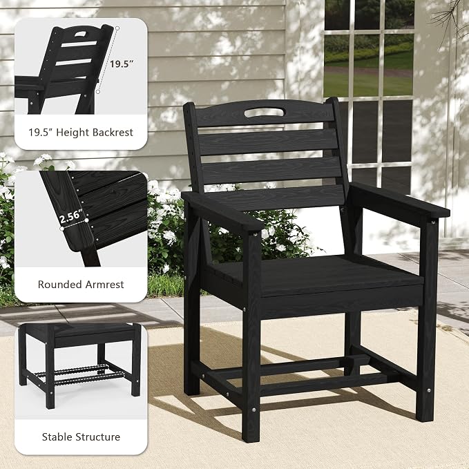 PIZZELLO 5-Piece Outdoor Dining Set - HDPE Patio Dining Set for 4 - Outdoor Table and Chairs - All Weather Rectangular Patio Table Sets w/Umbrella Hole (66" Large Table and 20" Wide Chairs)