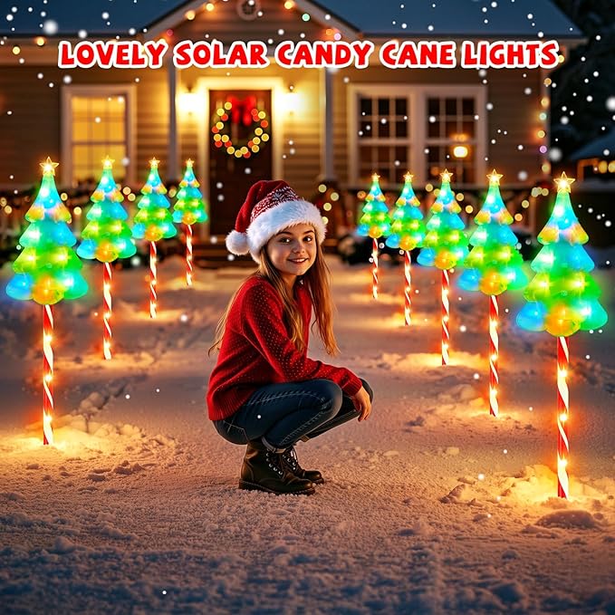 ELECLINK 25" Larger Outdoor Christmas Decorations, 6 Pack Colorful Solar Candy Cane Christmas Tree Lights with 10 Lighting Modes and Bright 102 LED, Waterproof Solar Christmas Tree for Pathway Yard