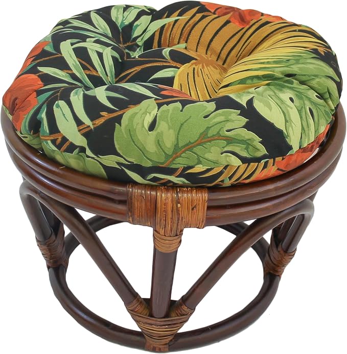 Blazing Needles Round Patterned Spun Polyester Tufted Footstool Cushion, 18", Tropique Raven
