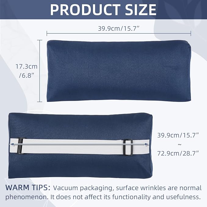 Chaise Lounge Head Pillow, 2 Pack Outdoor Patio Pillows with Adjustable Strap, Lounge Head Resting Pillow for Recliner Beach Pool Lounger Office Chair，Water Resistant Navy