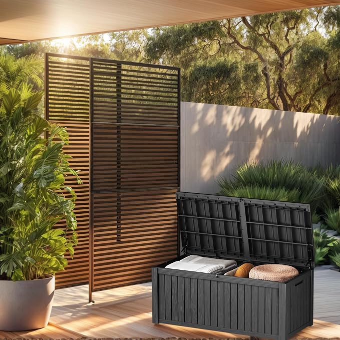 Outdoor Storage Deck Box, Large Patio Container for Garden Tools, Cushions and Yard Accessorie.Lockable Waterproof Resin Weatherproof Storage Container (Black, 180 Gallon)