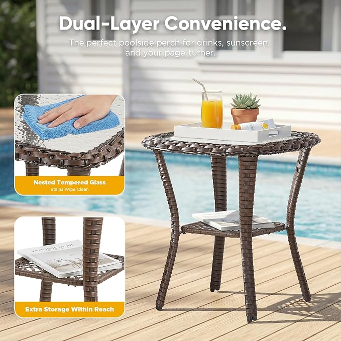 Belord Luxury Patio Furniture Set with 5-inch Thick Cushion, Outdoor 3-seat Sofa and High Back Swivel Rocker Patio Chairs and Ottoman, 6PCS Wicker Conversation Set for Deck Yard and Poolside,Blue