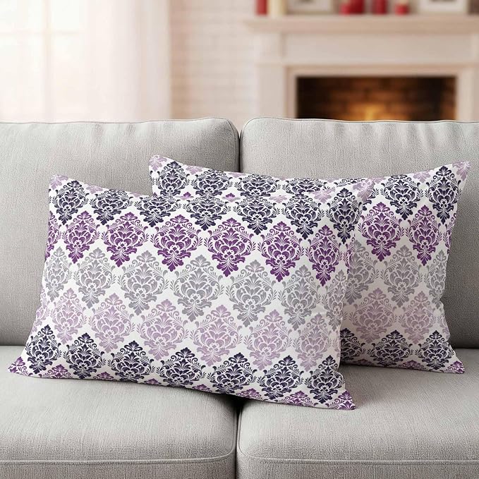 Vintage Floral Outdoor Pillow Covers Set of 2 Black Purple Flower Pattern Country Gradient Waterproof Throw Pillow Cover Decorative Cushion Cases for Patio Porch Garden 20X12 Inch