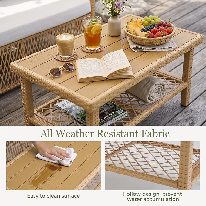 ABCASA Outdoor Patio Sectional Furniture Set with Waterproof Cover, Oversized Wicker Outdoor Furniture Set w/Water-Resistant Fabric & Thick Cushion, L Shaped Patio Conversation Set for Pool Yard,Beige