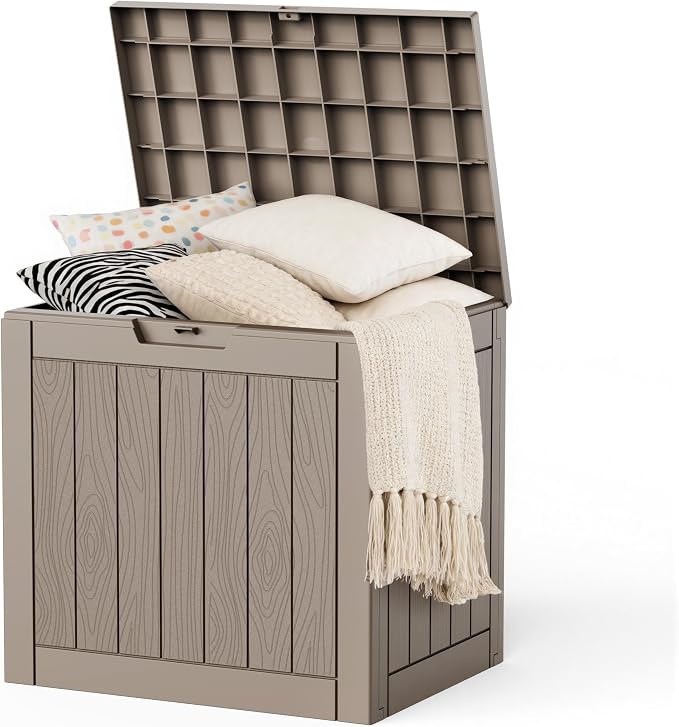 Deck Box Large Outdoor Storage for Patio Furniture,Outdoor Cushions,Garden Tools and Pool Supplies,Waterproof,Resin,Lockable (Grey, 37 Gallon)