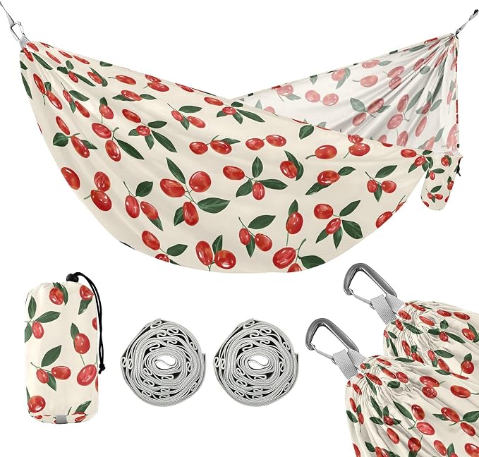 Camping Hammock Outdoor Hammocks for Outside Red Dates Cherry Tomato Beach Trees Portable Lightweight with Pockets Tree Straps Indoor