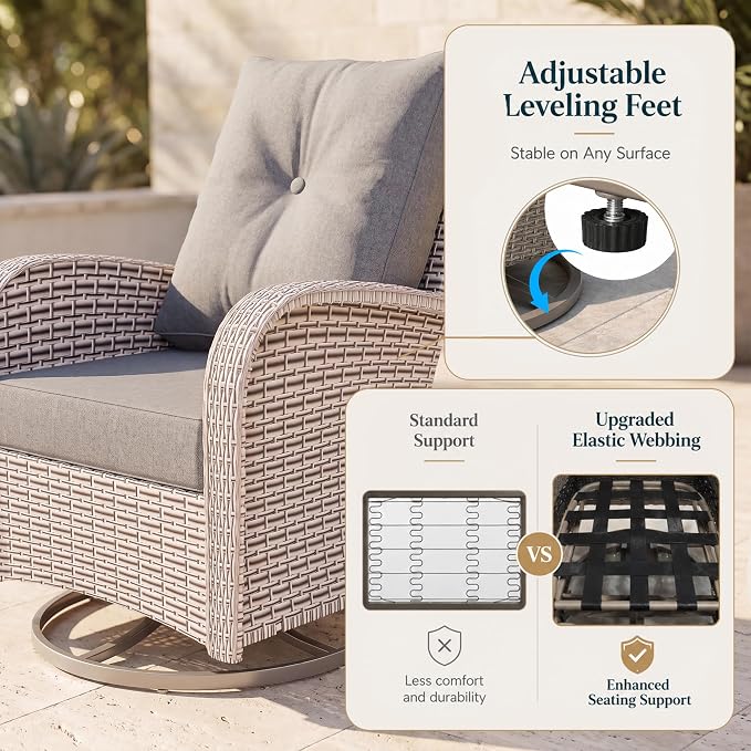 9-Piece Patio Furniture Set, Outdoor Swivel Rocking Chairs Set with 55,000 BTU Fire Pit Table,All Weather Conversation Set for Porch Poolside Balcony