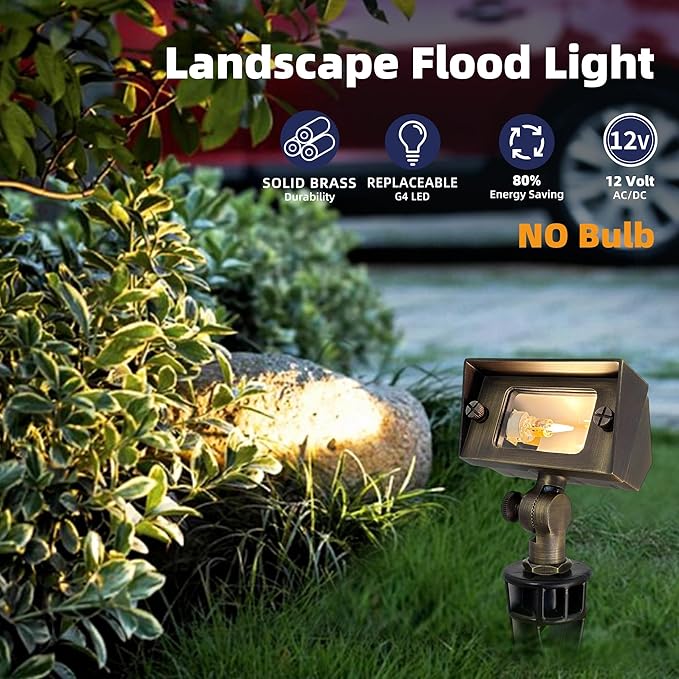 COLOER Cast Brass 12V Flood Light, Low Voltage Flood Light Outdoor with Adjustable Knuckle Mount, Without Bulb, Waterproof Landscape Lighting of Outdoor Wall, Garden or Yard(1-Pack Without Bulb)