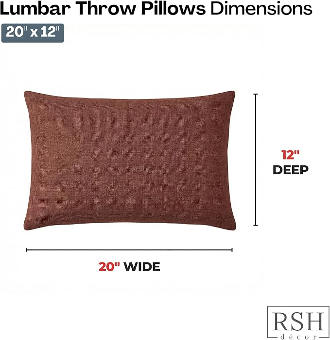 RSH DECOR: Designer Select Sunbrella Lumbar Throw Pillows Set of 4 | 20" x 12" | Water and Fade-Resistant Performance Fabric | Indoor Outdoor Accent Pillows | Made in USA (Essential Russet)