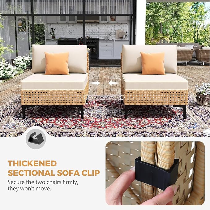 Restland 7 Piece Patio Furniture Wicker Modular Design Outdoor Sectional with Thick Cushion Large Patio Set Modern Boho Outdoor Conversation Set for Backyard, Porch