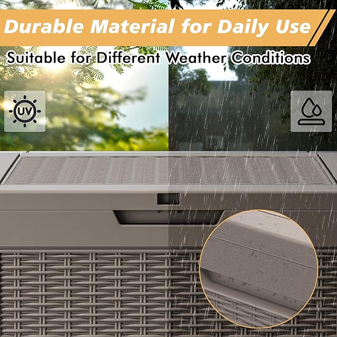 Fancyango 31 Gallon Outdoor Deck Box Waterproof, Storage Box for Patio, Resin Storage Bench Lockable for Garden Tools, Package Delivery, Grey