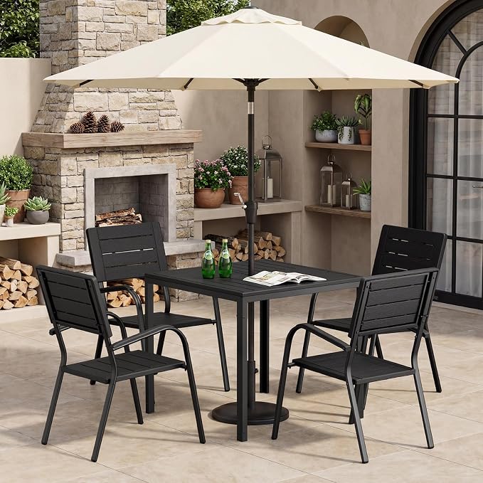 VINGLI Outdoor Patio Dining Chairs, Stackable HDPE All-Weather Arm Chairs, Weatherproof Outdoor Seating for Garden, Backyard, Poolside, Balcony,Black (2 Pack)