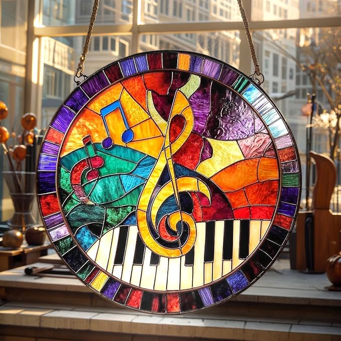 Music Treble Clef Acrylic Suncatcher, Colorful Suncatchers for Window Hanging Ornament, Stained Glass Effect Art Garden Decor for Piano Lover, Gifts for Mother's Day, Mom, Grandma, Wife, Women, Nana