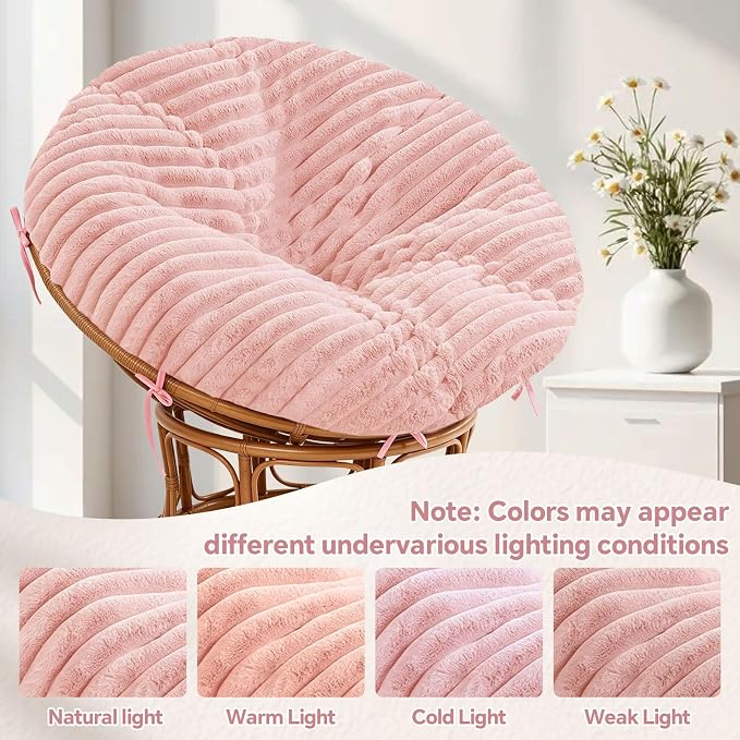 Fluffy Shaggy Cover for Papasan Cushion Cover, 50 Inch, Machine Washable | Super‑Soft Faux Fur Papasan Chair Cushion Cover, 8 Ties Keep Cover Secure, Long‑Zipper for Easy Removal, Pink (Only Cover)