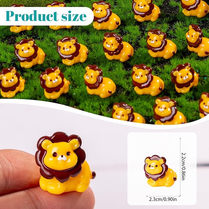 60 Pcs Mini Resin Lion Figurine Bulk Mini Lion Figurine Cake Decorations Cute Miniature Resin Sculpture Ornament Micro Landscape Office Garden Desk Party Tabletop Decor