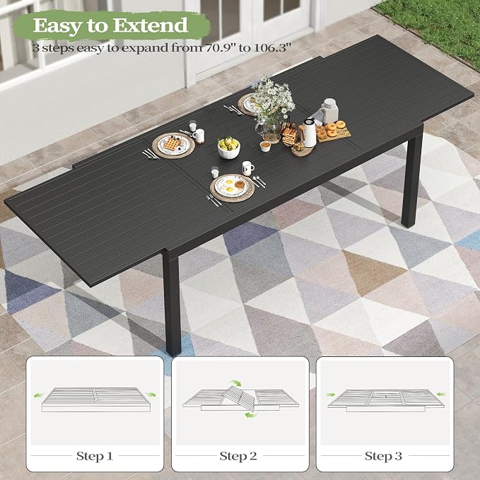 PIZZELLO 11 Pieces Patio Dining Set, 106" Extendable Aluminum Patio Dining Table w/ 10Pcs Textilene Swivel Patio Chairs, All-Weather Outdoor Table and Chairs Sets for Backyard, Garden and Deck