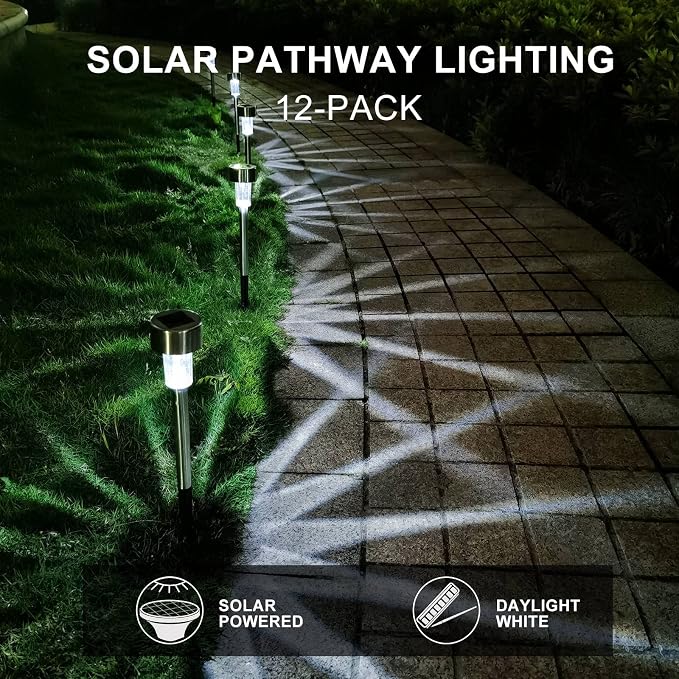 Dream Master Solar Lights Outdoor Waterproof, Stainless Steel LED Landscape Lighting, Solar Garden Lights, Outdoor Decorations for Yard, Pathway, Walkway, Patio, Lawn - 16 Pack (Cold White) | Waterproof, Stainless Steel LED Landscape Lighting, For Yard...