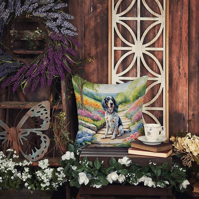 Caroline's Treasures English Setter Spring Path Throw Pillow Machine Washable, Indoor Outdoor Decorative Pillow for Couch, Bed or Patio, 14Hx14W