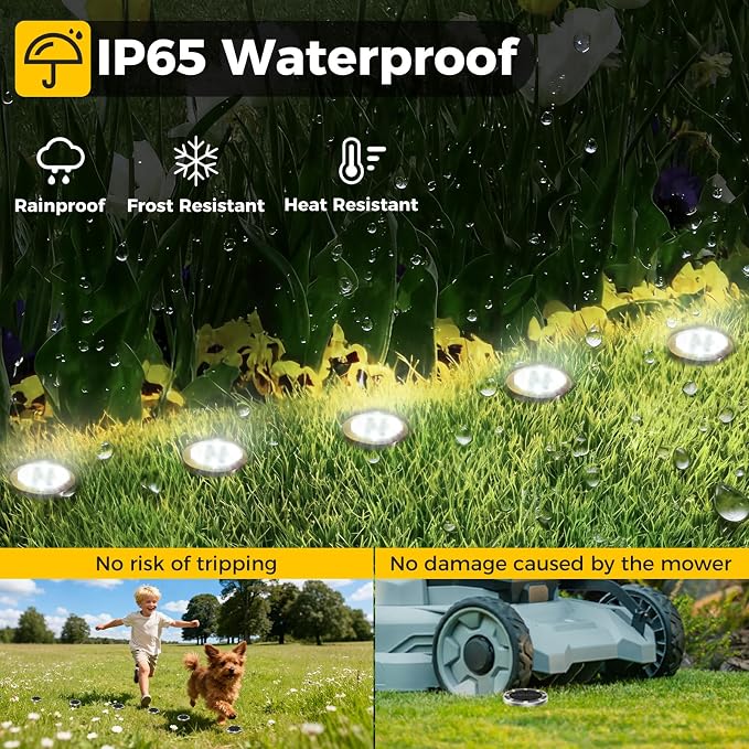 2 Pack Solar Ground Lights Outdoor, 8 LED Mini Flat Solar Disc Lights, IP65 Waterproof Pathway Lights Solar Powered, Landscape Lighting for Garden Walkway Driveway Yard Lawn,Warm White