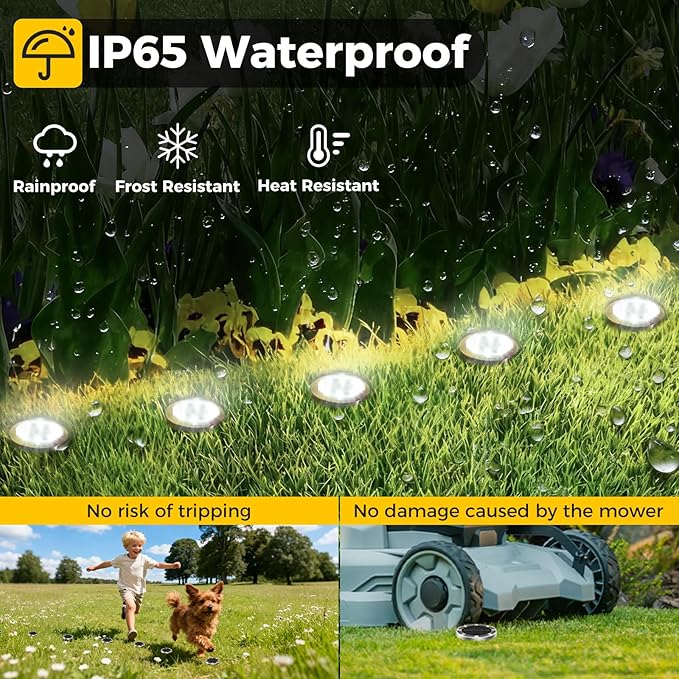 4 Pack Solar Ground Lights Outdoor, Solar Powered Disc Lights for Outside, IP65 Waterproof Anti-Rust Flat Disk Light, Small Landscape Lighting for Pathway Garden Yard Walkway Driveway Lawn,Cool White