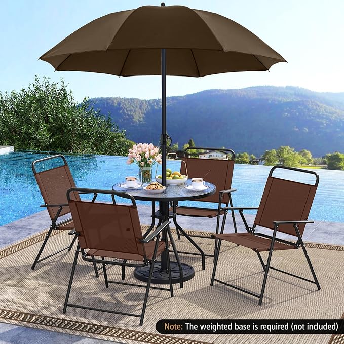 Tangkula 6 Pieces Folding Patio Dining Set, 4 Chairs and 31.5 inches Round Table, Patio Umbrella Included, for Indoor Outdoor Poolside or Balcony (Brown)