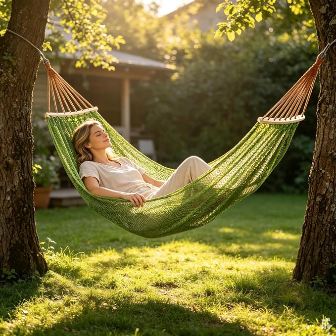 Wooden Bar Portable Camping Hammock, Cool Ice Silk Mesh Hammocks with Tree Straps Carry Bag, Single Hanging Sturdy Hammock for Travel Patio Garden. Up to 550lbs. Purple